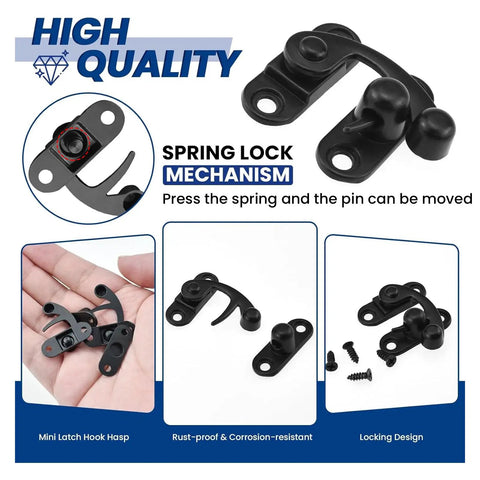 Antique Black Small Hasp Latch Set For Jewelry Box Cabinet And Toolbox, Swing Arm Hook Lock, Rust Resistant Zinc Alloy