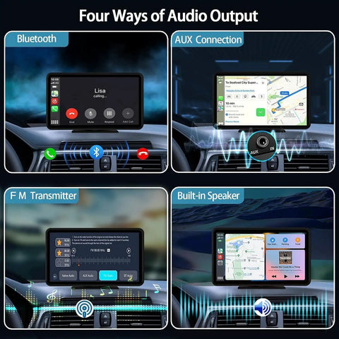 Four audio output methods on Wireless CarPlay And Android Auto Portable 7 Inch HD Touchscreen Car Stereo