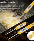 Digital Food Thermometer With Automatic Calibration For High Accuracy Cooking, yellow waterproof design with extended handle.