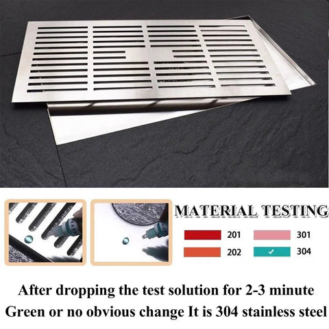 Heavy Duty Linear Shower Trench Drain Built From 304 Stainless Steel For Fast Draining And A Smart Odor Stopper That Keeps Your Bathroom Smooth And Totally Hassle Free, showing material testing.