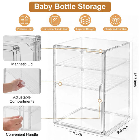 Three Tier Baby Bottle Organizer With Removable Dividers For Bottles Nipples Pump Parts And Food Jars Clear Acrylic Bottle Station