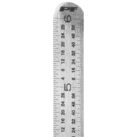 Close-up of a Six Inch Stainless Steel Sliding Depth Gauge With Ultra Fine 64T Graduations For Precise Depth And Step Measurements Machined Ruler