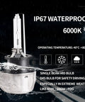 HID Headlight Ballast Control Unit With Igniter For Lexus shown with waterproof D4S bulb and temperature specifications.