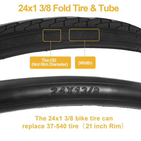 Set Of 2 24x1 3/8 Wheelchair Tires And Tubes For 21 Inch Rims Puncture Resistant Folding Street Bike Tire Sets 37-540 For Road