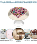 Hand Painted Heart Cabinet Knobs Two Pack Slick Round Drawer Pulls With Sturdy Stainless Steel Base and Mounting Hardware For Dresser Wardrobe Kitchen Furniture Knockout Glow Up, featuring colorful heart design.