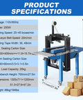 Fully Automatic Carton Sealer for Fast Warehouse Packing And Shipping, 110V Multi Function Tape Dispenser, High Speed Box Sealer With Adjustable Height And Width, Fits Small To Large Boxes, Pro Grade Durable Industrial Packaging Machine, with specs