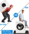 Oversized Large Appliance Slides With Pull Strap Premium Moving Mat For Tile Carpet Hardwood Floor Heavy Duty Sliders shown in before and after moving scenarios.