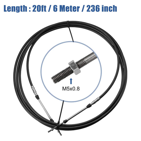 Two Pack 20Ft Marine Throttle And Shift Remote Control Box Cable For Yamaha Outboard Boats, 6 Meter 236In black cables with bolt