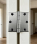 3 Inch Door Hinges Pack Of 12 Brushed Nickel Quiet Heavy Duty Metal Hinges With Soft Close For Hollow Core Doors Rust Resistant 6 Hole Square Door Hardware close-up on door