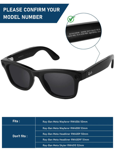 Photochromic Replacement Lenses For Ray Ban Meta Wayfarer RW4006 RW4008 50mm 53mm And Gen 2 RW4012 AI Glasses Clear To Black