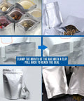 100 Pack Food Storage Bags Kit With 100x 300cc Oxygen Absorbers, 9 Mil Thickness In 10x14, 6x9, And 4.3x6.3, resealable bags filled