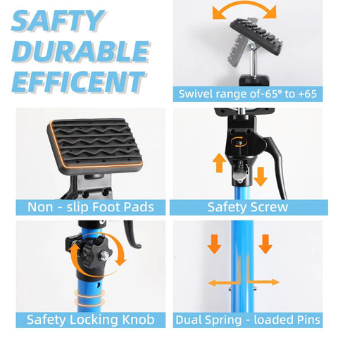 Heavy Duty Adjustable Cabinet Support Jack With Sturdy Aluminum Handle features non-slip foot pads and safety screw for secure overhead kitchen installations.