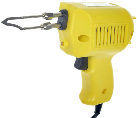Yellow soldering gun from Pro Grade Soldering Gun Kit 100W With Versatile Styles For Automotive And Home Projects Includes Soldering Gun Pencil Tip Irons And Full Kits Ideal For Electrical Repairs Craft Soldering And Quick Fixes
