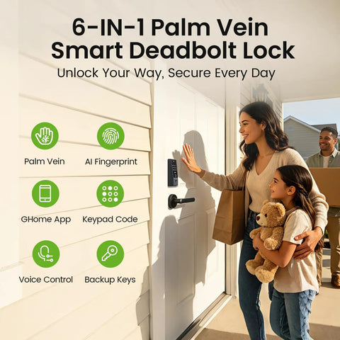 Slick Palm Vein Smart Door Lock With Built In Wifi And Keyless Entry For The Front Door Featuring Fingerprint Access with user interaction.