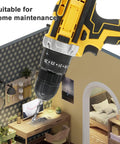 Heavy Duty Cordless Electric Drill Kit Loaded With Dual 21V Lithium Batteries Straight Up Variable Speed Control for home maintenance