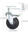 Stem Caster Wheels With Brakes, Swivel TPR Casters Set Of Four, Seven Sixteenths By One And Three Eighths Inch Stem, 4-Inch Wheel
