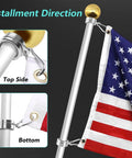 Top Notch 1.5 Inch Flag Pole Rings With Anti Wrap Swivel Clips And 360 Degree Rotating Aluminum Alloy Mounting Hardware For Rad Tangle Free Flag Flying With Rust Resistant Carabiners Two Pack, showcasing installation direction.