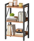 Rock Solid 3 Tier Industrial Bookshelf Featuring Dark Wood Grain Shelves, Slim Metal Frame Storage Rack Built Tough For Apartments And Offices, Zero Fuss Setup That Instantly Elevates Your Space with books and decor.