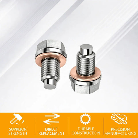 Dude Check This Out M14x1.5 Magnetic Stainless Steel Oil Drain Plug Kit With Copper Gasket For Cars Boats And Motorcycles No Leaks Allowed, two plugs