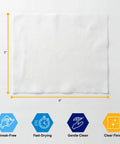 Front view of white premoistened lens and screen cleaning wipe sheet, 6×5 inches.