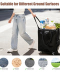Person using Heavy-Duty 70L Folding Rolling Tote Cart With Four Wheels Three Handles And Zipper 76-Lb Capacity outdoors