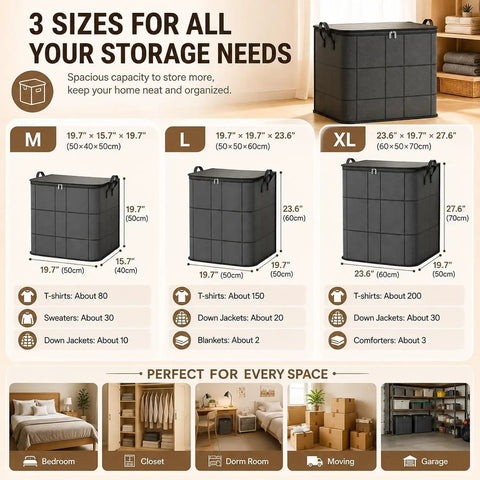 Big Roomy Fabric Storage Tote With Smooth Dual Zipper Foldable Closet Organizer For Quilts Bedding Moving Seasonal Coats with sizes information.