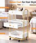 Salon Trolley Cart With Three Trays And One Drawer Mobile Hair Styling Station On Two Lockable Wheels in beauty spa setting