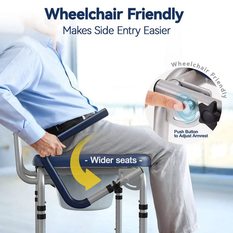 Easy As Pie Bedside Commode Chair For Seniors With Push Down Arms And 3 In 1 Raised Toilet Seat, Wheelchair Friendly Transfer Plus Fsa Hsa Approved For Big Time Home Comfort