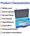Heavy Duty 1000W Flameless Handheld Induction Bolt Extractor With Eight Spare Coils inside a blue case showing product features.