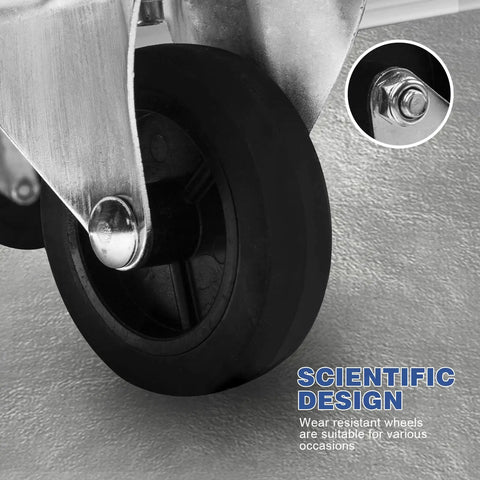 Close-up of swivel wheel on 35 Inch Long By 21 Inch Wide Aluminum Platform Truck Foldable Cart With 800 Lb Capacity showing wear-resistant design.
