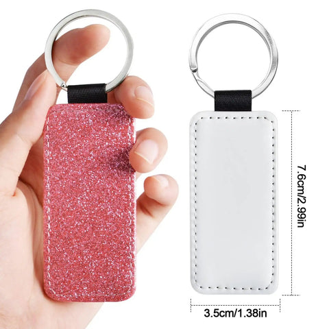 Dope 8 Pack Sublimation Blanks Keychains Glitter Rectangle Set In Gold Blue Black Pink PU Leather With Stainless Steel Ring DIY