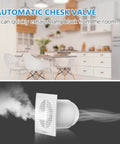 6 Inch Wall Exhaust Fan For Bathroom And Kitchen Ventilation, 116 CFM, Ultra Quiet Through-Wall Exhaust With Check Valve, 110V, 25W, White fan in kitchen setting with smoke illustration