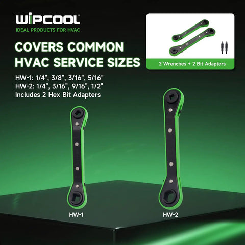 Pro Grade Heavy Duty HVAC Service Wrench Set With Refrigeration Ratcheting Wrenches And 2 Hex Bit Adapters on display