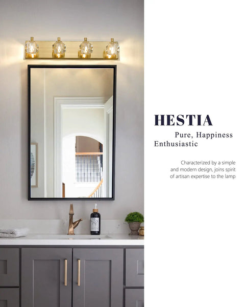 Crystal Vanity Light Four Light Gold Bathroom Fixture With G9 Bulb Compatibility above modern mirror in bathroom