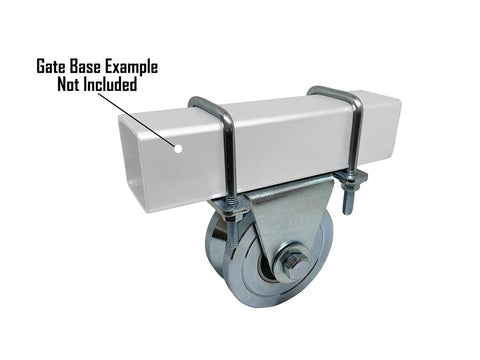 Heavy Duty V Groove Gate Wheels With Double Bearings Bolted External Mount Cradle attached to gate example