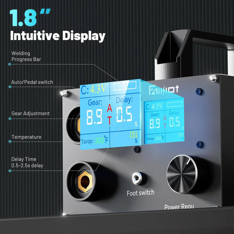Battery Powered Spot Welder With Upgraded LCD Screen 80 Gear Adjustable Output close-up of intuitive display and controls