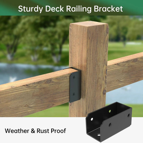 Heavy Duty Stainless Steel Deck Railing Brackets Connectors 4 Pack For 2x4 Stair Fence Handrail installed on wooden post