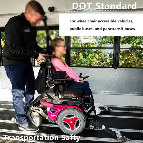 Wheelchair Safety Retractor System For Transit And Paratransit Buses Retractable Design Fits L Track Fittings installed in bus