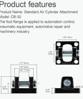 Heavy Duty Pneumatic Air Cylinder Mounting Bracket CB32 with SC32 foot flange for automation control, front view with dimensions