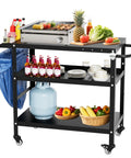 Outdoor Grill Cart And Prep Table For Patio 31.5 By 17.7 Inch Rolling BBQ Station With Lockable Wheels and Side Tray