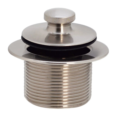 1-1/2 Inch Bath Waste And Overflow Kit With Pull Drain Stopper, Two-Hole Faceplate Top Elbow, Schedule 40 PVC, Satin Nickel Finish, No-Nonsense Plumber-Grade Bath Drain Assembly, 4-Pack, showing satin nickel pull drain stopper