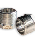 Two Pack Stainless Steel Bushing One To Three Quarter Inch NPT Reducer One Inch Male To Three Quarter Inch Female Hex Pipe Fitting Set For Quick Hose And Tube Connections Beefy Heavy Duty Leak Free Easy Fit, stainless steel 1 x 3/4 NPT reducer bushings