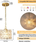 Diagram of Dope Gold Crystal Pendant Light With Adjustable Cord Modern Hanging Ceiling Fixture, dimensions and bulb types