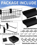 40 Piece Slatwall Accessories Kit With Two Shelves, Six Storage Bins, Bin Hooks, Fifteen Slatwall Hooks, Basket, Holders Image