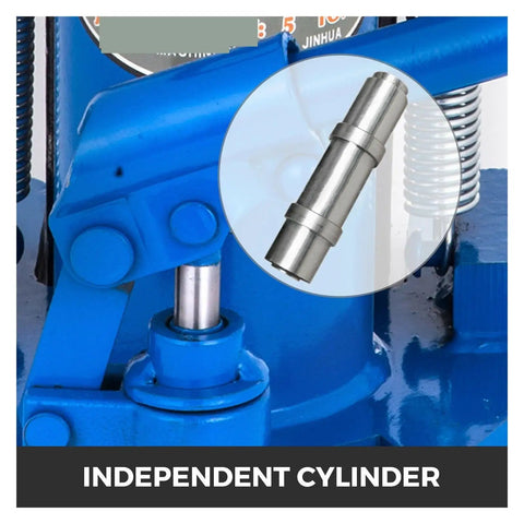 Tough As Nails Premium Heavy Duty Hydraulic Toe Lift Jack With 10 Ton Top Capacity And 5 Ton Toe Pull Power For Fast Car Maintenance and Emergency Garage Work, showing independent cylinder detail.