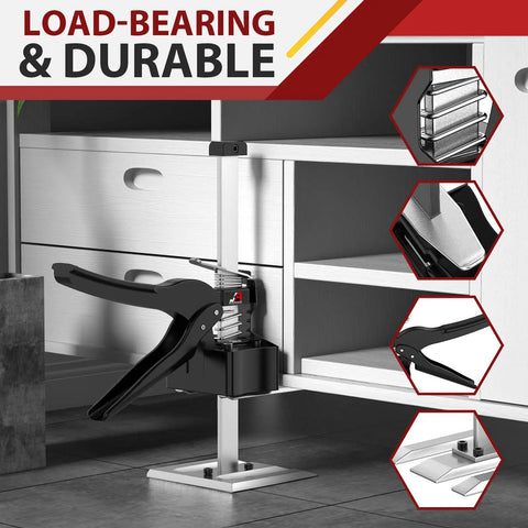 Super Handy Arm Lifter Hand Jack Tool 2 Pack lifting cabinet, showing load-bearing capability, 6 inch lift height, black handle