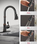 Oil Rubbed Bronze Kitchen Faucet With Pull Down Sprayer, Three Spray Modes, Vintage Antique Brass Style, Single Handle Or Deck Plate