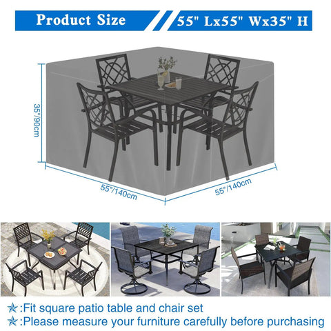 Waterproof Patio Furniture Cover For Square Table And Chairs 55 Inch By 55 Inch By 35 Inch showing fit over furniture