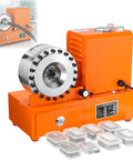 110V Electric Hydraulic Hose Crimping Machine With 8 Dies For 3/8 To 1-1/4 Inch Auto Ac Steering And Fuel Lines 0.6L Min showcased with dies.