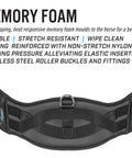 Memory Foam Dressage Girth With Shock Absorbing Comfort And Anatomic Contour For A Bespoke Fit Non Stretch Nylon Webbing And Pressure Relieving Elastic Inserts At Both Ends With Stainless Steel Roller Buckles 26 Inch black memory foam dressage girth with steel buckles and elastic inserts